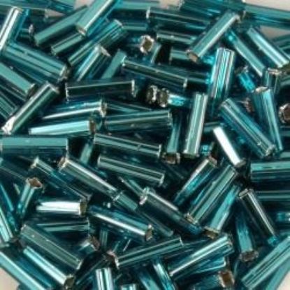 Picture of Silverlined Dark Teal Bugle Beads #17B / Size 6mm<br />Approximately 25 Grams