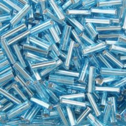 Picture of Silverlined Aqua Bugle Beads #18 / Size 6mm<br />Approximately 25 Grams