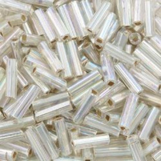 Picture of Silverlined Silver AB Bugle Bead #635 / 6mm<br />Approximately 25 Grams