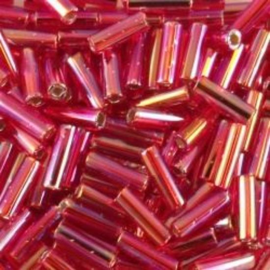 Picture of Silverlined Red AB Bugle Bead #638 / 6mm<br />Approximately 25 Grams