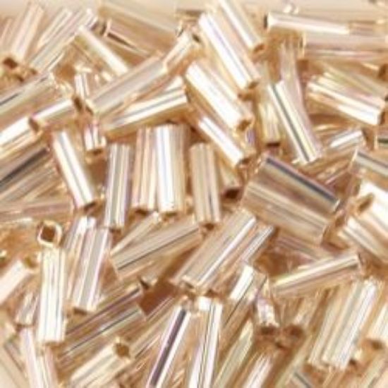 Picture of Silverlined Champagne AB Bugle Bead #640A / 6mm<br />Approximately 25 Grams