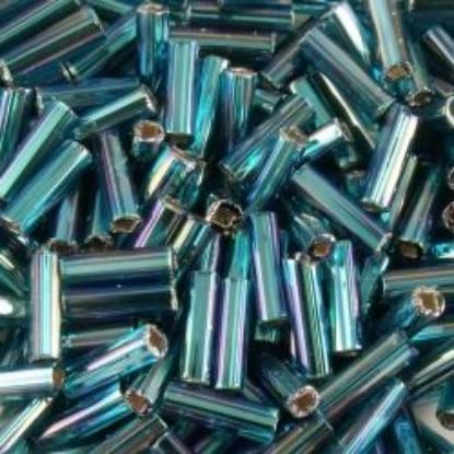 Picture of Silverlined Peacock Green AB Bugle Bead #643 / 6mm<br />Approximately 25 Grams