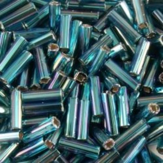 Picture of Silverlined Peacock Green AB Bugle Bead #643 / 6mm<br />Approximately 25 Grams