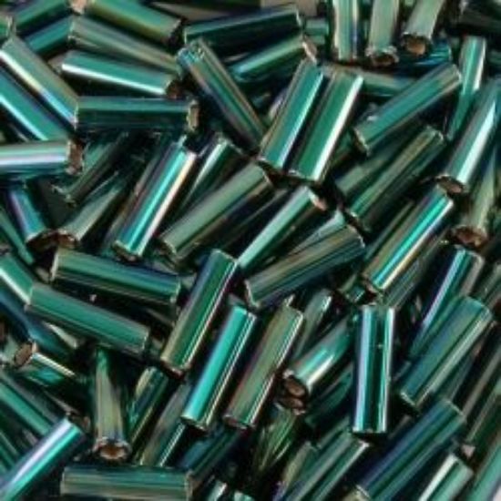 Picture of Silverlined Dk Green AB Bugle Bead #647 / 6mm<br />Approximately 25 Grams