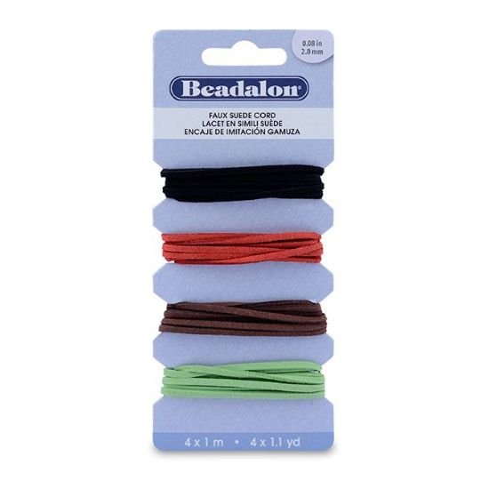 Picture of Cord Variety Pack, Faux Suede, 2mm, Black, Red, Brown, Green <br />1.1 yards