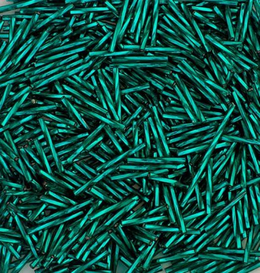 Picture of Silverlined Teal Green Twist Bugle Beads 20mm<br />Approximately 50 Grams