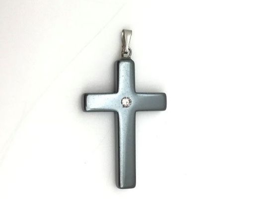 Picture of 22x34mm Hematine Cross Cubic Zirconia with Bail