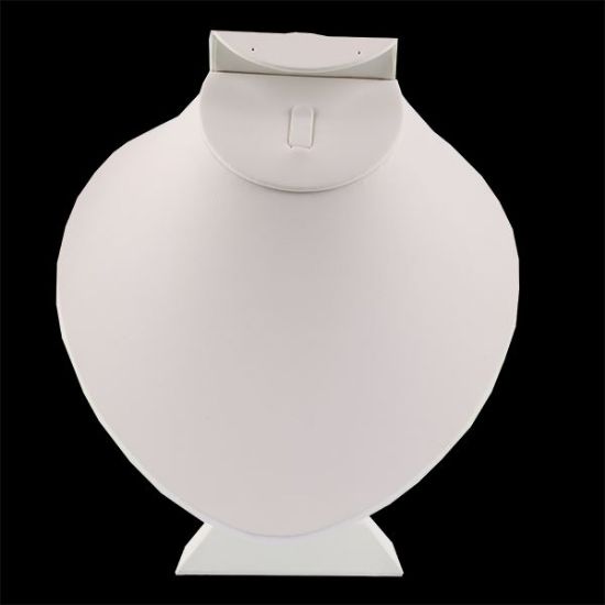 Picture of White Faux Leather Combination Necklace, Earring and Ring Display, 7-1/2" L x 6-1/2" W x 9" H, Sold individually, Imported