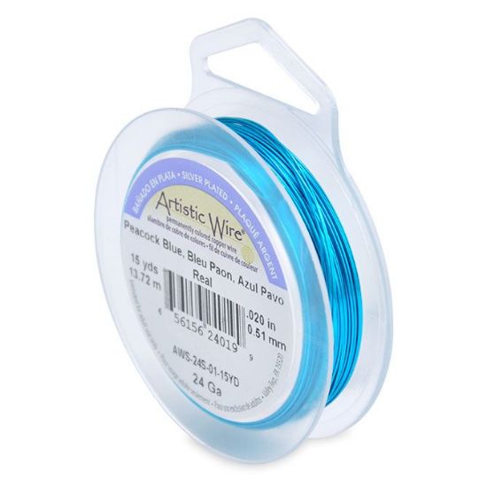 Picture of Silver Plated Peacock Blue Artistic Wire 24ga 15 Yards