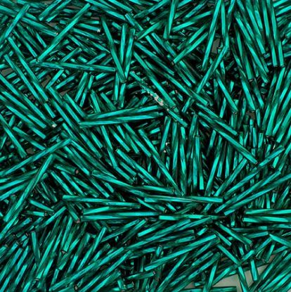 Picture of Silverlined Teal Green Twist Bugle Beads 25mm<br />Approximately 50 Grams