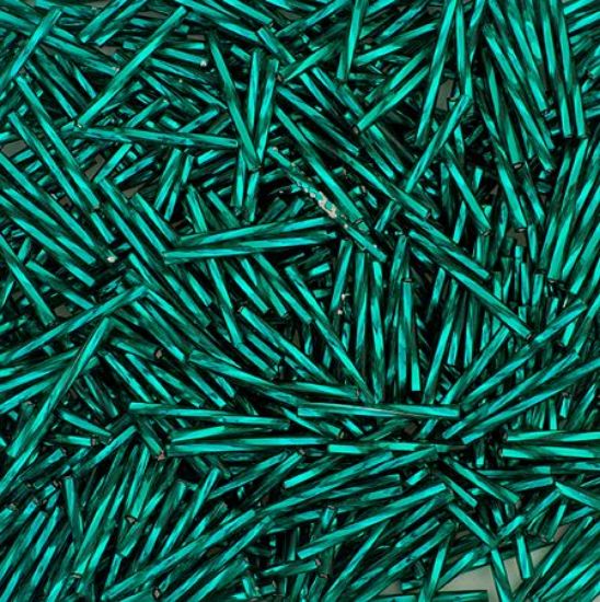 Picture of Silverlined Teal Green Twist Bugle Beads 25mm<br />Approximately 50 Grams