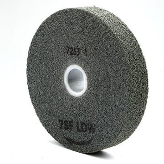 Picture of 3M ScotchBrite Silicone Carbide Light Deburring Convolute, Medium/Hard Density, Fine Grade Wheel, 6" Dia. x 1" Thickness x 1" Hole