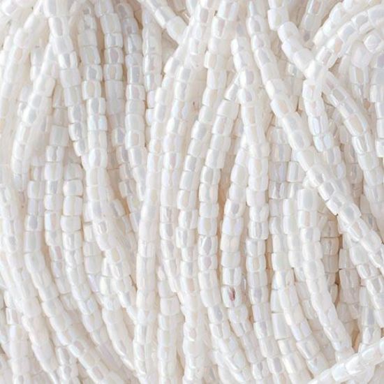 Picture of 3-Cut Size 9/0, Preciosa Czech Seed Bead, Opaque White Rainbow, Sold by the Hank