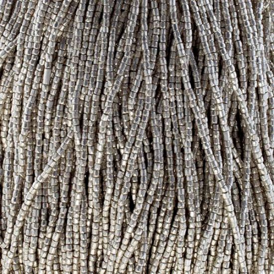 Picture of 3-Cut Size 9/0, Preciosa Czech Seed Bead, Opaque Silver Terra Metallic Dyed, Sold by the Hank