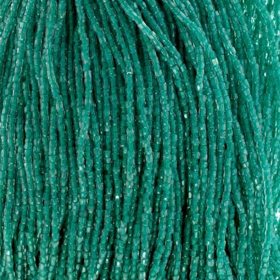 Picture of 3-Cut Size 9/0, Preciosa Czech Seed Bead, Transparent Crystal Green Color-Lined, Sold by the Hank