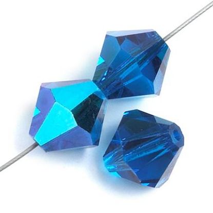 Picture of Preciosa Bi-Cone, Capri Blue Aurora Borealis Glass 6mm Beads, 5" Strand