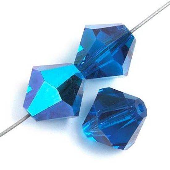 Picture of Preciosa Bi-Cone, Capri Blue Aurora Borealis Glass 6mm Beads, 5" Strand