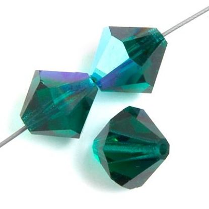 Picture of 6mm Preciosa Bi-Cone, Emerald AB Glass Beads, 5in Strand