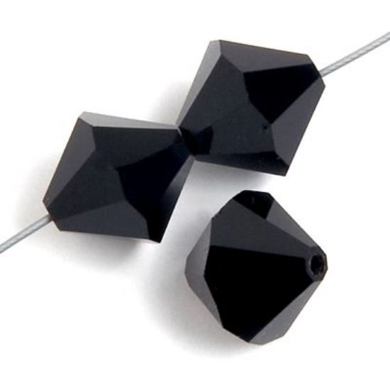 Picture of 6mm Preciosa Bi-Cone, Jet Glass Beads, 5in Strand