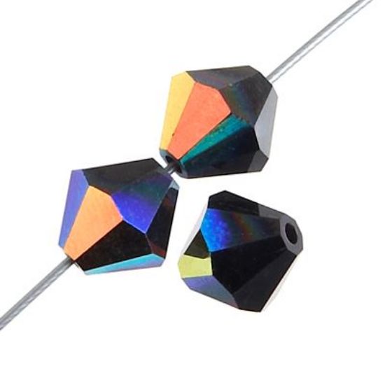 Picture of 6mm Preciosa Bi-Cone, Jet AB Glass Beads, 5in Strand