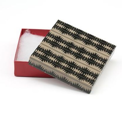 Picture of Tan, Black and Red Cotton Filled Gift Box, 3 1/2 x 3 1/2 x 1 Inch