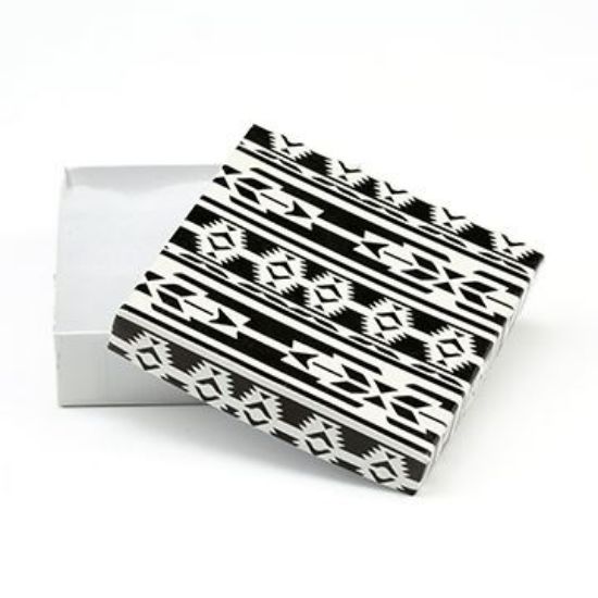 Picture of Black and White Cotton Filled Gift Box, 3-1/2" W x 3-1/2" L x 1" H, Sold individaully