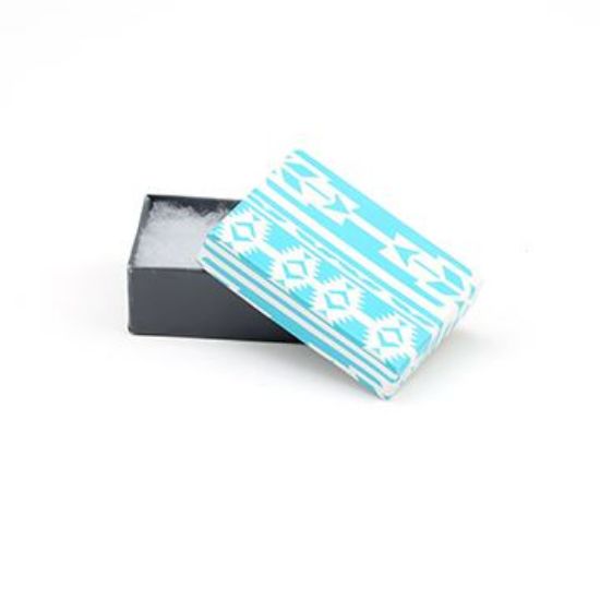 Picture of Turquoise and Grey Cotton Filled Gift Box, 2 5/8 x 1 1/2 x 1 Inch