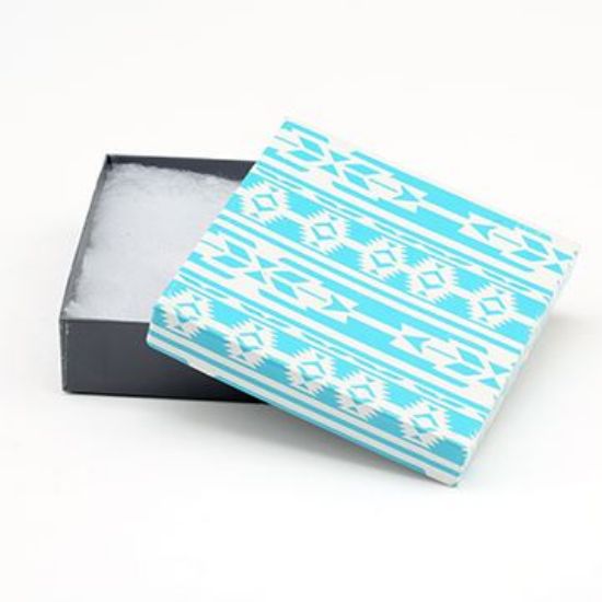 Picture of Turquoise and Grey Cotton Filled Gift Box, 3 1/2 x 3 1/2 x 1 Inch