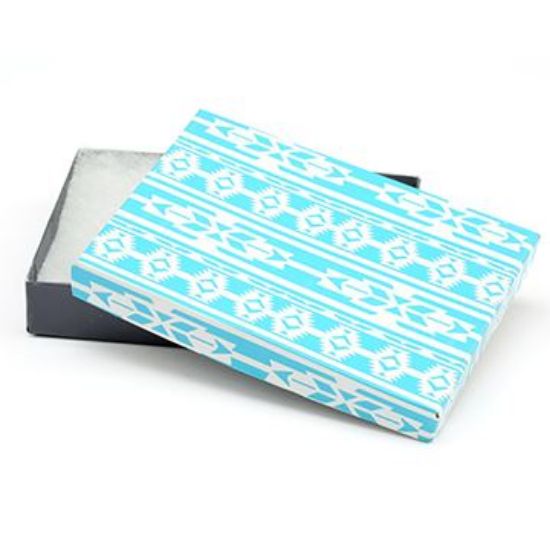 Picture of Turquoise and Grey Cotton Filled Gift Box, 5 1/4 x 3 3/4 x 1 Inch
