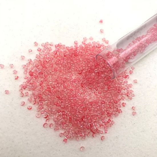 Picture of Size 11 Japanese Seed Beads, Pink/Yellow Green Glow in the Dark (#2720), Approximately 25 Grams