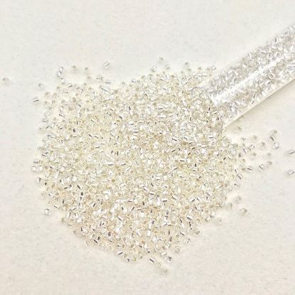 Picture of Size 11 Japanese Seed Beads, Slilver Lined Crystal/Green Splash Glow in the Dark (#2700S), Approximately 25 Grams