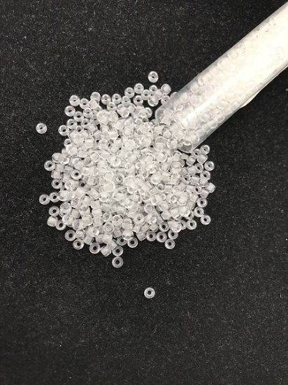 Picture of Size 8 Japanese Seed Beads, Crystal/Bright Blue Glow in the Dark (#2711), Approximately 25 Grams