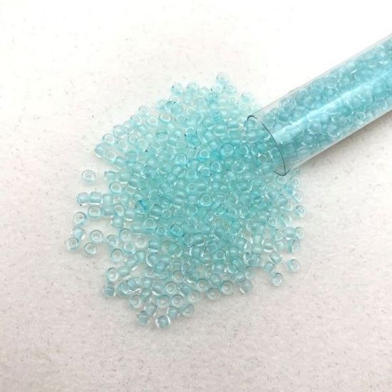 Picture of Size 8 Japanese Seed Beads, Baby Blue/Bright Green Glow in the Dark (#2723), Approximately 25 Grams