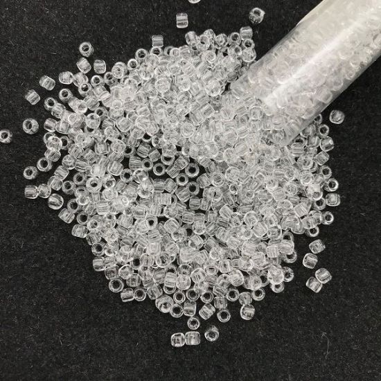 Picture of Size 8 Japanese Seed Beads, Crystal/Blue Splash Glow in the Dark (#2701), Approximately 25 Grams