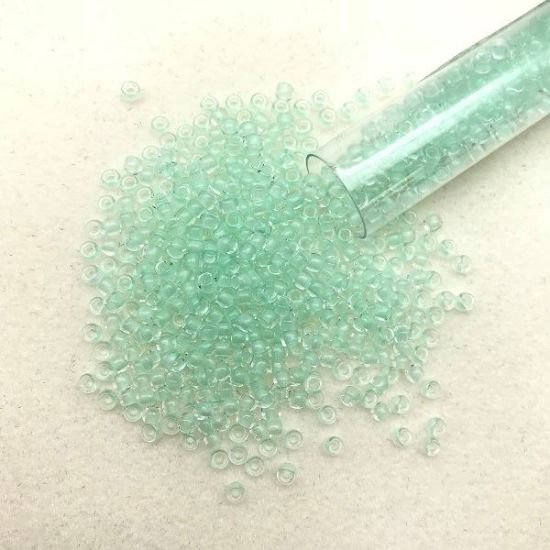 Picture of Size 8 Japanese Seed Beads, Mint Green/Bright Green Glow in the Dark (#2722), Approximately 25 Grams