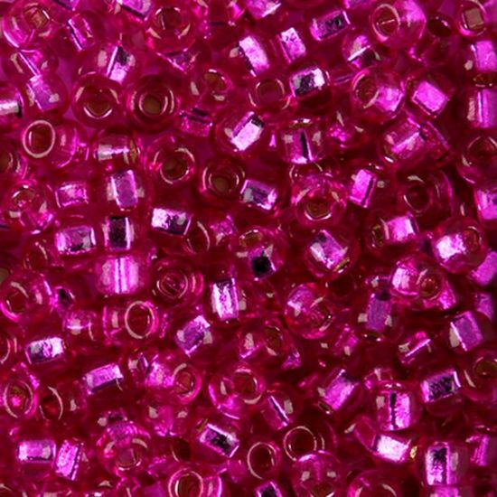 Picture of Size 6 Japanese Seed Beads, Silver-Lined Fuchsia (#23), Approximately 25 Grams