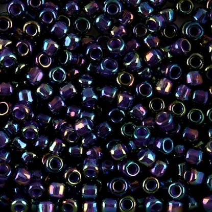Picture of Size 6 Japanese Seed Beads, Cobalt Colorlined Purple Aurora Borealis (#356B), Approximately 25 Grams