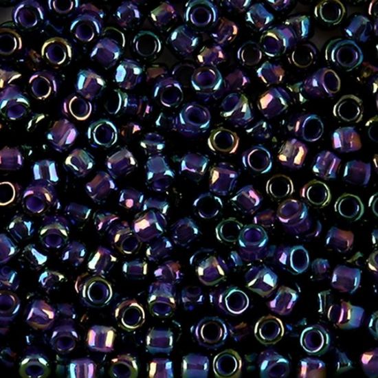 Picture of Size 6 Japanese Seed Beads, Cobalt Colorlined Purple Aurora Borealis (#356B), Approximately 25 Grams