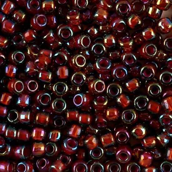 Picture of Size 6 Japanese Seed Beads, Fuchsia Colorlined Aurora Borealis (#389A) Apporximately 25 Grams