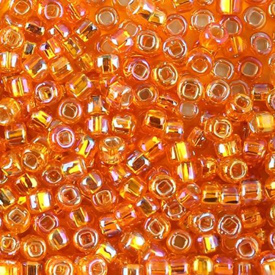 Picture of Size 6 Japanese Seed Beads, Silver-Lined Orange Aurora Borealis (#637), Approximately 25 Grams
