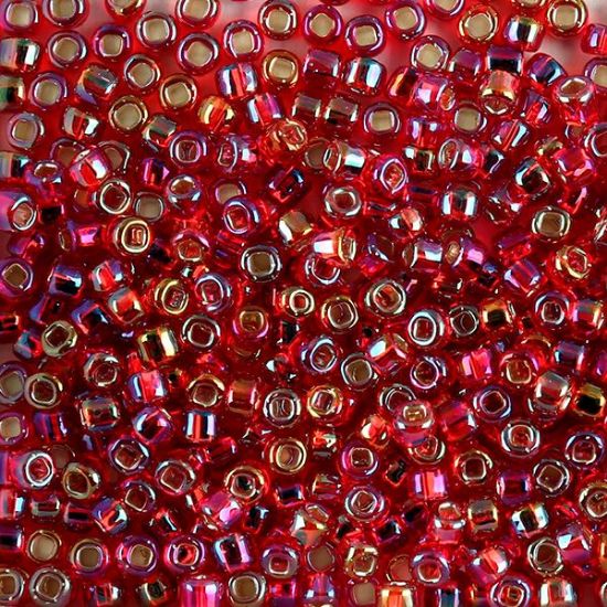 Picture of Size 6 Japanese Seed Beads, Silver-Lined Red Aurora Borealis (#638), Approximately 25 Grams