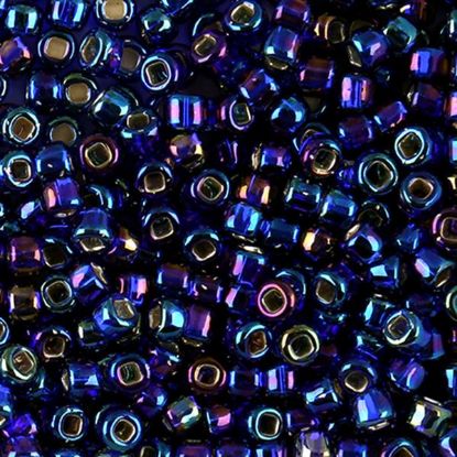 Picture of Size 6 Japanese Seed Beads, Silver-Lined Cobalt Aurora Borealis (#641), Approximately 25 Grams