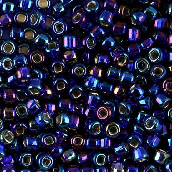 Picture of Size 6 Japanese Seed Beads, Silver-Lined Cobalt Aurora Borealis (#641), Approximately 25 Grams