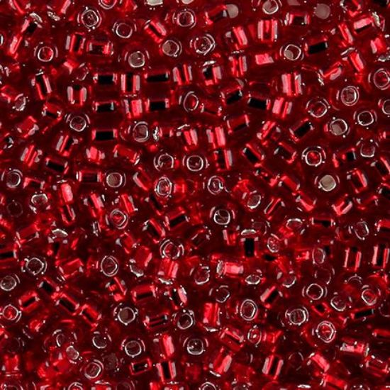 Picture of Size 8 Japanese Seed Beads, Silverlined Dark Red (#11A), Approximately 25 Grams