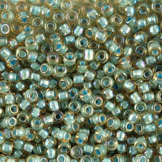 Picture of Topaz Colorlined Sage Aurora Borealis Seed Beads #356F / Size 8<br />Approximately 25 Grams