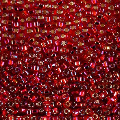 Picture of Size 8 Japanese Seed Beads, Silver-lined Red Aurora Borealis (#638), Approximately 25 Grams