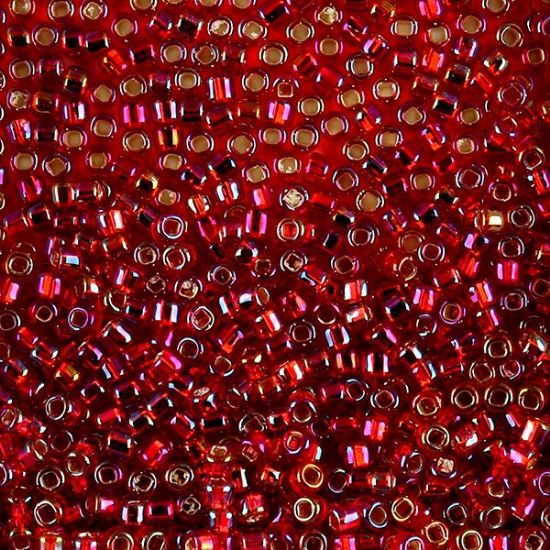 Picture of Size 8 Japanese Seed Beads, Silver-lined Red Aurora Borealis (#638), Approximately 25 Grams
