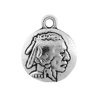 Picture of Silver Plated 15mm Indian Head, Charm. 10 Charms