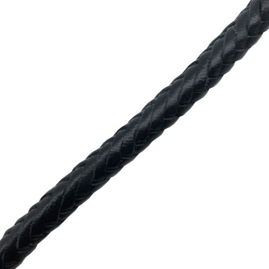 Picture of Handmade Black Leather, Cotton Core, Braided Bolo Cord, 10 Ply, Approx. 46" Length,  Approx. 8-8.5mm Thick