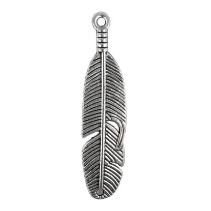 Picture of Silver Plated, 45mm, Feather Curved with Hole. 10 Feathers